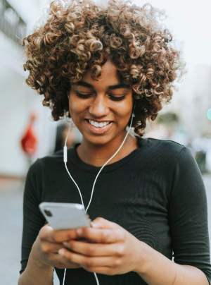 Woman smiling on phone