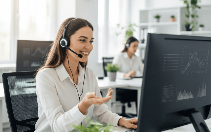 Contact centre agent speaking with customer on the phone