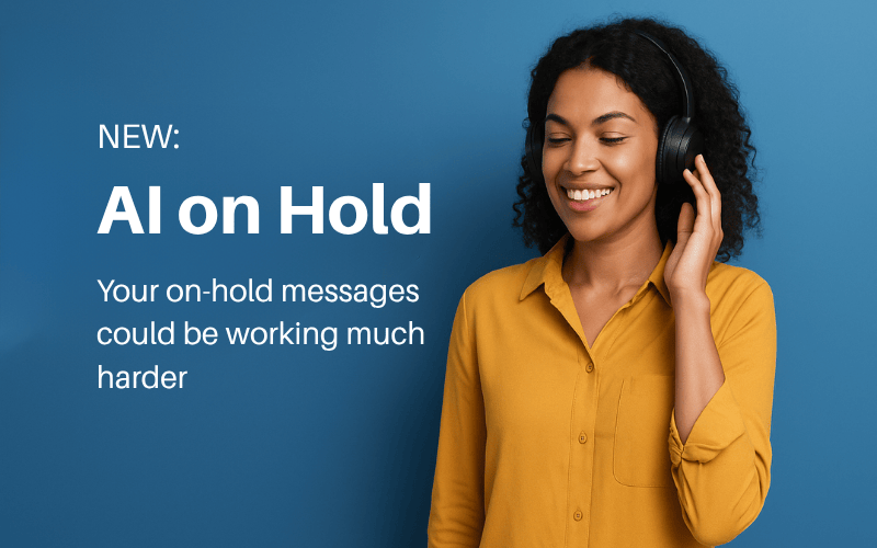happy female on hold