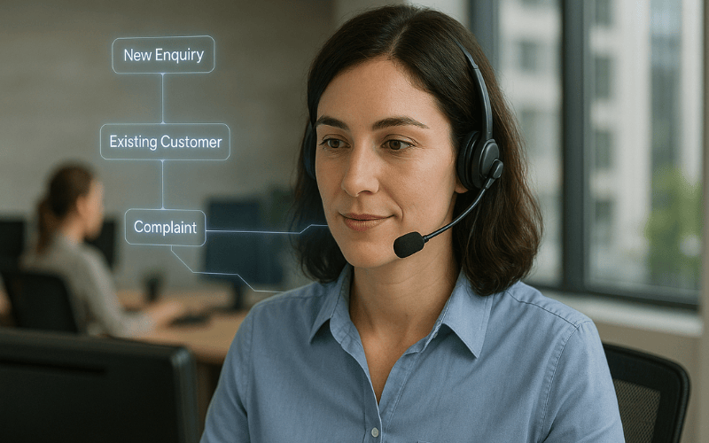 happy female on hold