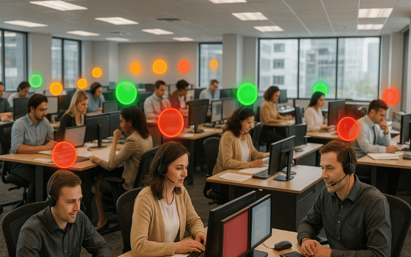 Contact centre showing agent availability status