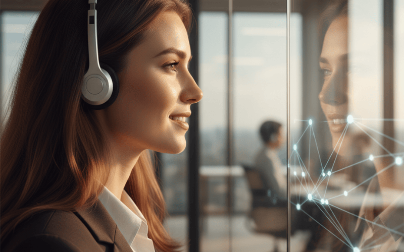Smiling female customer service agent with headset